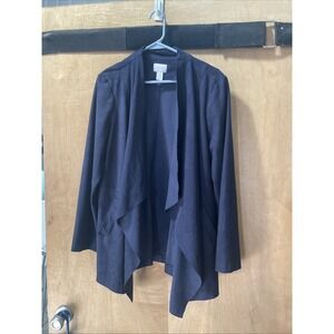 Chicos Navy Faux Suede Open Front Drape Jacket With Pockets Size 2